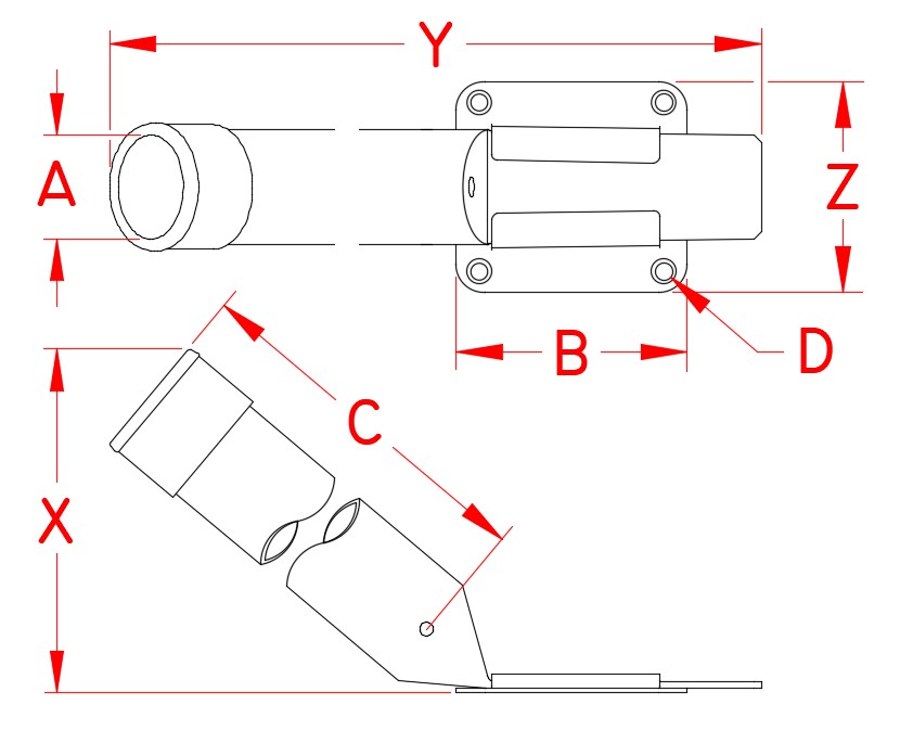 Stainless Steel Removable Rod Holder, S3612-0000, Line Drawing